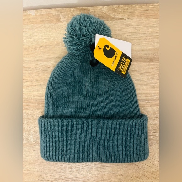 Carhartt Green Knit Pom Pom Cuffed Beanie Hat NWT - Picture 2 of 7